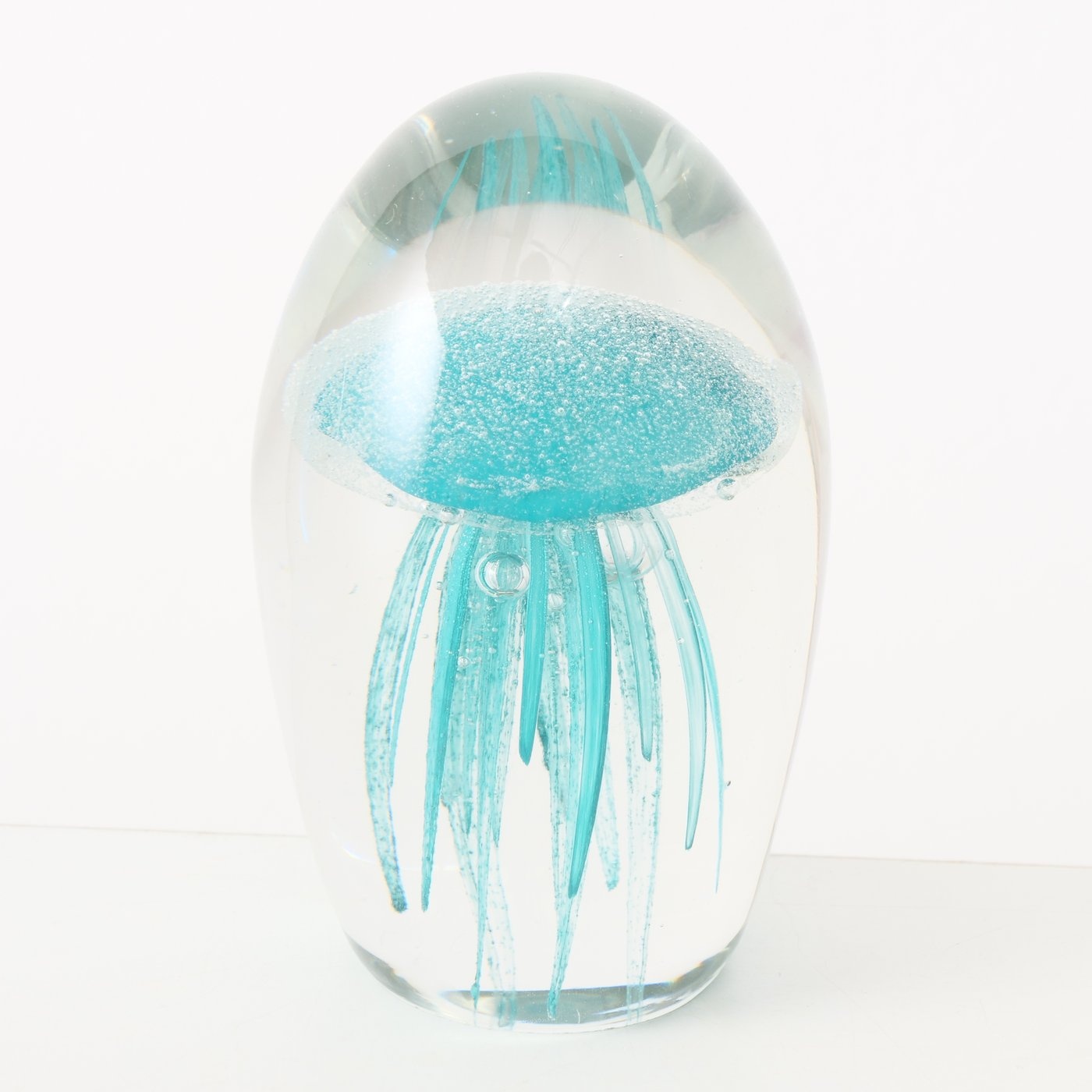 Boltze Home Glazen presse-papier kwal – transparant en aquablauw glas 11cm