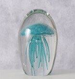 Boltze Home Glazen presse-papier kwal – transparant en aquablauw glas 11cm