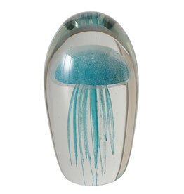 Boltze Home Glazen presse-papier kwal – transparant en aquablauw glas 16cm