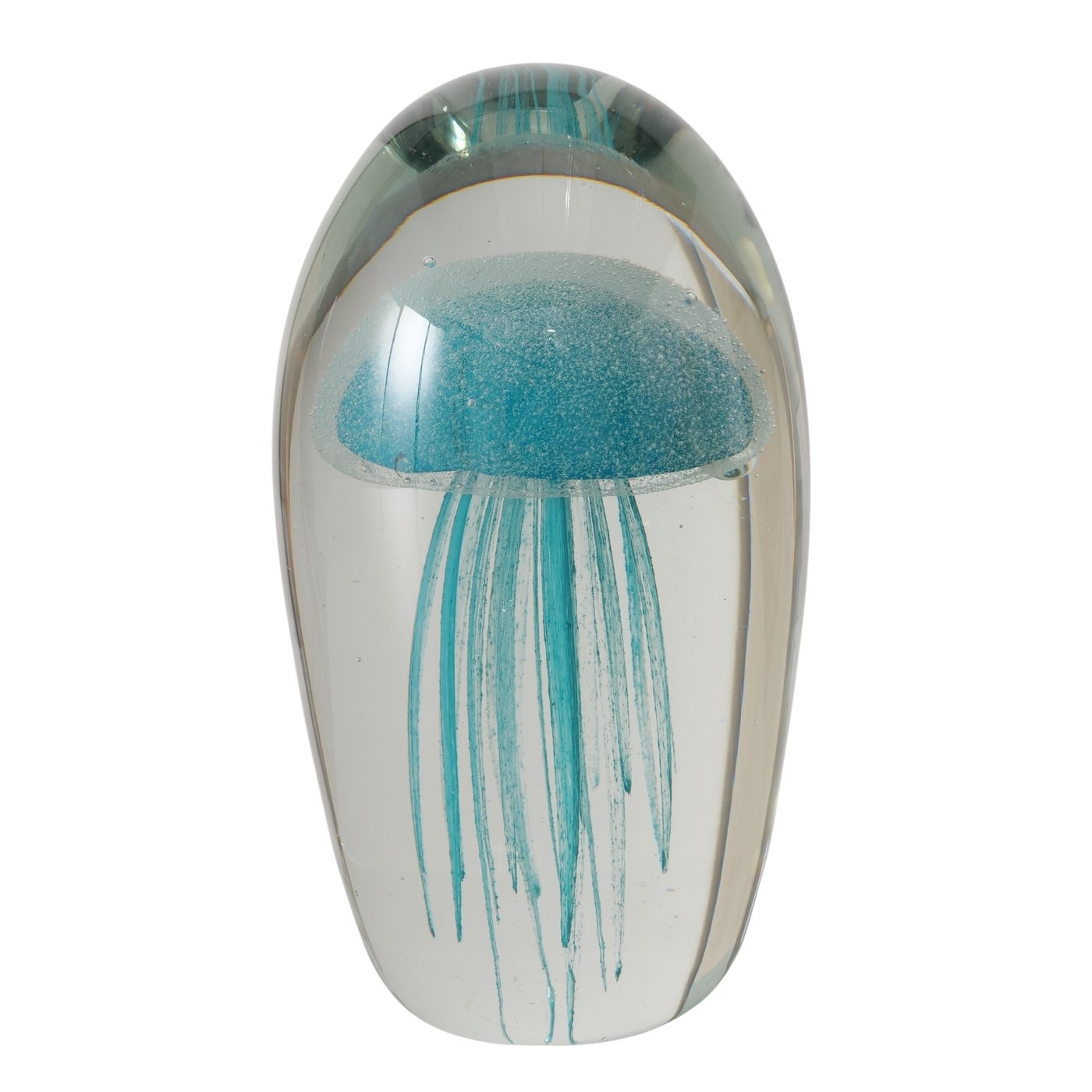 Boltze Home Glazen presse-papier kwal – transparant en aquablauw glas 16cm