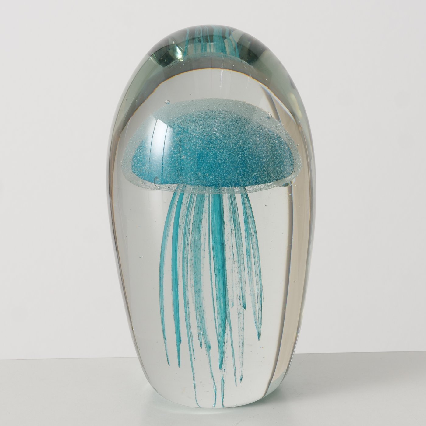 Boltze Home Glazen presse-papier kwal – transparant en aquablauw glas 16cm