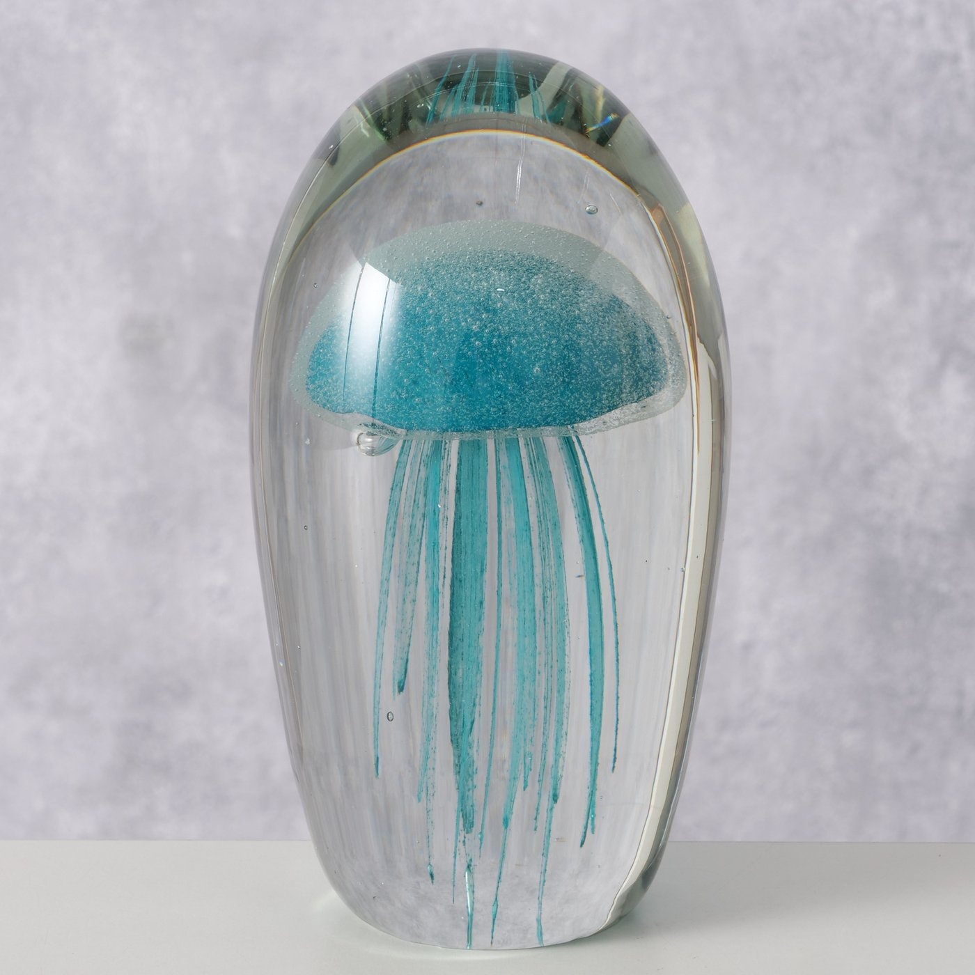 Boltze Home Glazen presse-papier kwal – transparant en aquablauw glas 16cm