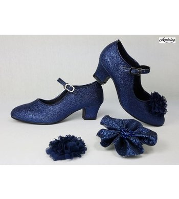 Amézing Shoes mt 37 heels navy blue glitter
