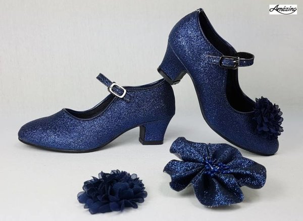 Pedagogie Geest rand heels navy blue glitter, feestelijk schoentje met hakje voor meisje -  Meisjesfeest