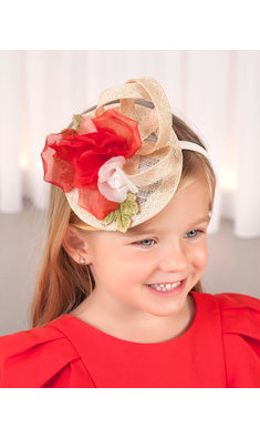 Abel & Lula fascinator diadeem ecru met rood VX