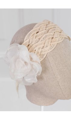 Abel & Lula raffia hoofdband met bloem offwhite