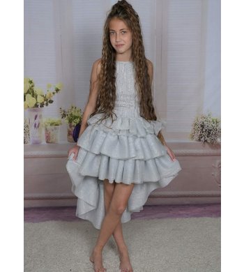 Ooh la la Couture feestjurk hi-low zilvergrijs V