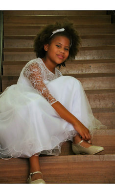 Bonnie Jean jurk bruidsmeisje met mouw wit V