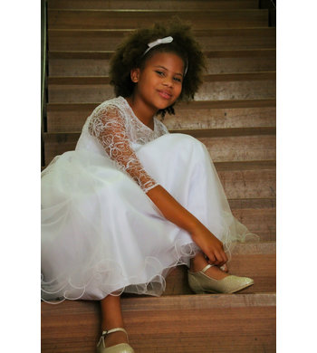 Bonnie Jean jurk bruidsmeisje met mouw wit V