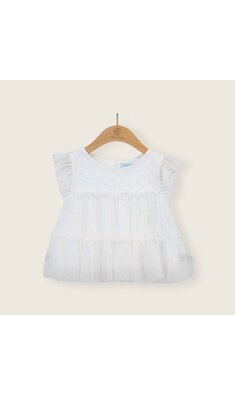 mt 104 tule top met geborduurde stippen  offwhite VO