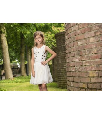 LoFff mt 134/140 feestjurkje offwhite goud V
