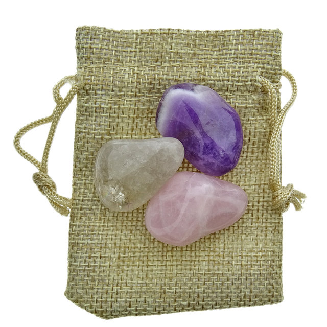 Golden triangle, amethyst, rose quartz and rock crystal.