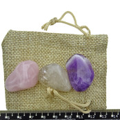 Golden triangle, amethyst, rose quartz and rock crystal.