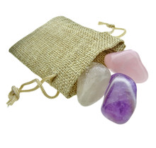 Golden triangle, amethyst, rose quartz and rock crystal.