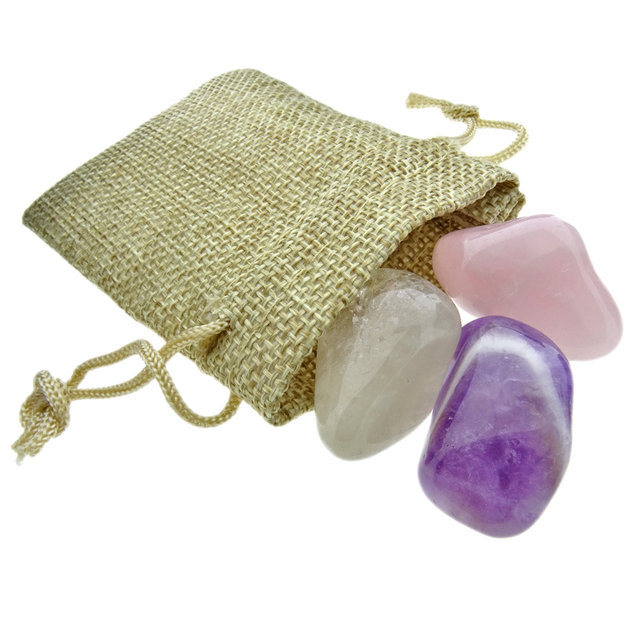 Golden triangle, amethyst, rose quartz and rock crystal.