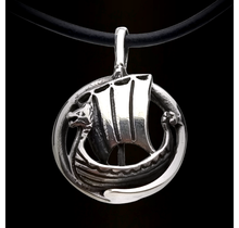 Beautiful silver pendant viking ship with leather cord