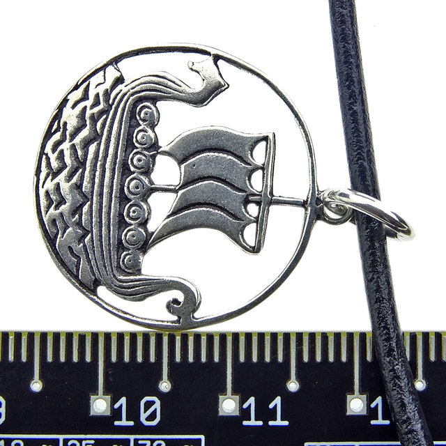 Beautiful silver pendant viking ship with leather cord Beautiful silver pendant viking ship with leather cord