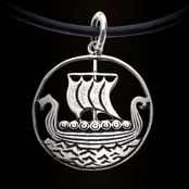 Beautiful silver pendant viking ship with leather cord Beautiful silver pendant viking ship with leather cord
