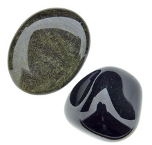 Goldsheen and rainbow obsidian, volcanic glass