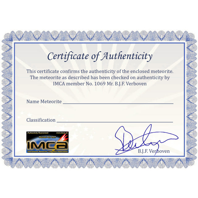 certificate for a meteorite, moldavite or tektite certificate for a meteorite, moldavite or tektite