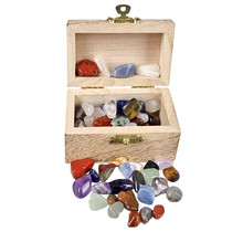 Well filled treasure box with a mix of mini tumbled stones