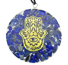 Orogonite pendant with Lapis Lazuli and a Hamsa hand