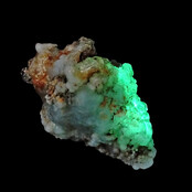 Hyalite opal with green fluorescence under a short-wave UV light