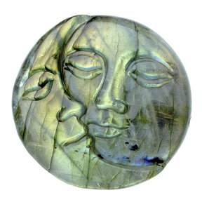 Labradorite sun and moon carving