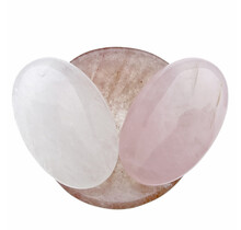 Bowl from strawberry quartz with handstones of rose quartz and rock crystal