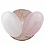 Bowl from strawberry quartz with handstones of rose quartz and rock crystal