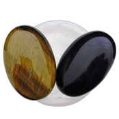 Bowl from rose quartz with handstones of tigereye and obsidian Bowl from rose quartz with handstones of tigereye and obsidian