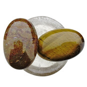 Schaaltje van rookwarts met handstenen van tijgeroog en jaspis Schaaltje van rookwarts met handstenen van tijgeroog en jaspis