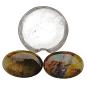 Schale aus Rauchquarz aus  mit Handsteinen aus Tigerauge und Jaspis Schale aus Rauchquarz aus  mit Handsteinen aus Tigerauge und Jaspis