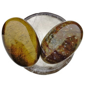 Bowl from smokey quartz with handstones of tigereye and jasper Bowl from smokey quartz with handstones of tigereye and jasper