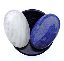 Bowl from sodalite with handstones of aventurine and rock crystal