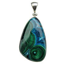 Mooie malachiet met chrysocolla hanger in zilver