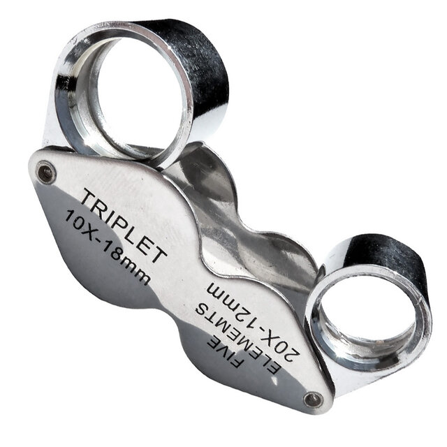 Double magnifying glass, 10x 18mm and 20x 12mm Double magnifying glass, 10x 18mm and 20x 12mm