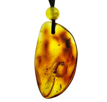 Beautiful pierced Baltic amber pendant with cord