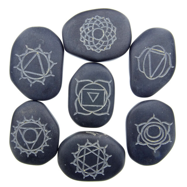 Hot Stone chakra set, 7 stenen Hot Stone chakra set, 7 stenen