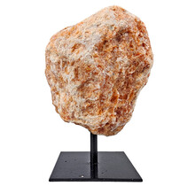 Oranje calciet op  metalen standaard, 985 gram en 13 cm