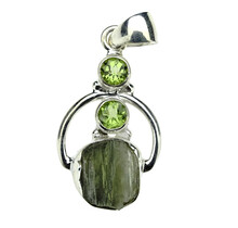 Moldavit-Anhänger mit Peridot in Silber 4,7 Gramm