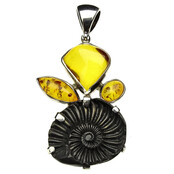 Baltic amber pendant with ammonite