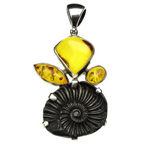 Baltic amber pendant with ammonite