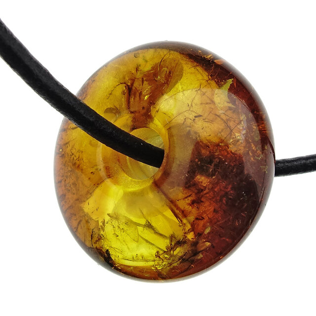 Baltic amber donut pendant with embedded wasp