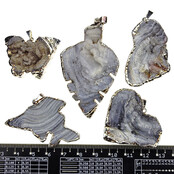 5 stuks verzilverde chalceoon hangers uit Uruguay