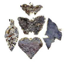 5 stuks verzilverde chalceoon hangers uit Uruguay