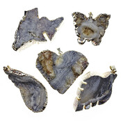 5 stuks verzilverde chalceoon hangers uit Uruguay