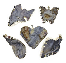 5 stuks verzilverde chalceoon hangers uit Uruguay