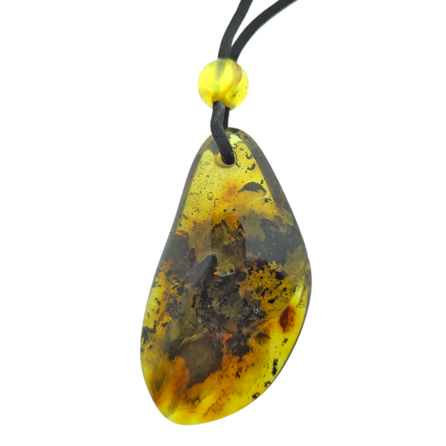 Beautiful pierced Baltic amber pendant with cord