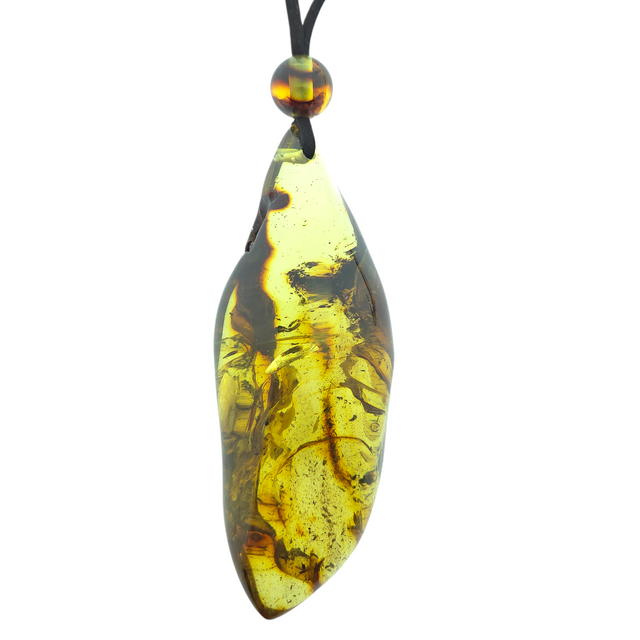 Beautiful pierced Baltic amber pendant with cord